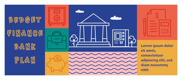 银行和金融概念，线条风格矢量插图。图片下载