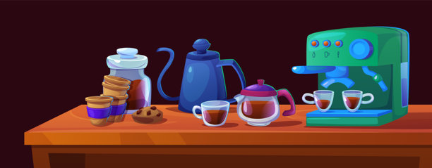 咖啡师在木桌上制作咖啡的场景图片下载