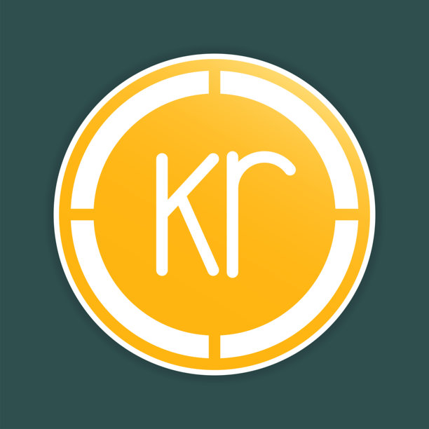 克朗硬币图标。瑞典货币符号，渐变填充的数字货币图标。图片下载