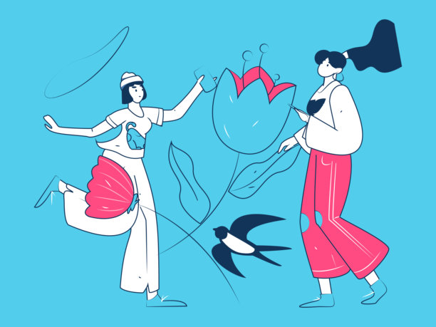 24节气：立春、雨水、惊蛰、春风、清明节、谷雨，平面角色矢量概念操作手绘插图图片下载