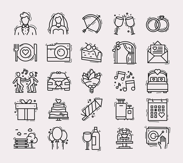 婚礼图标 - 可编辑的线条 - 易于编辑和自定义。图片下载