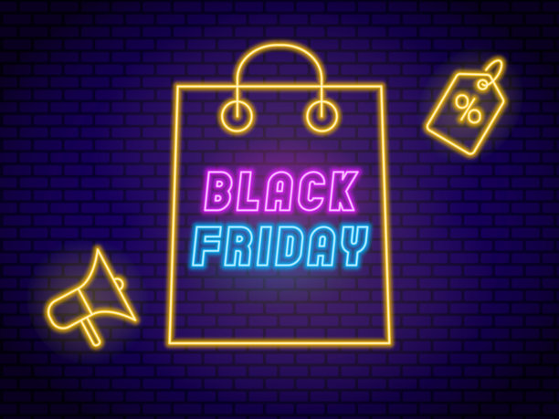 黑色星期五霓虹灯背景，用于促销、零售活动和广告设计的矢量素材图片下载