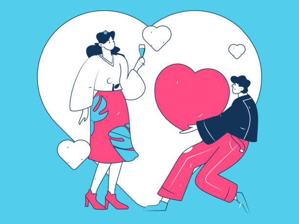 快乐的情人节扁平角色矢量概念商业手绘插图图片下载