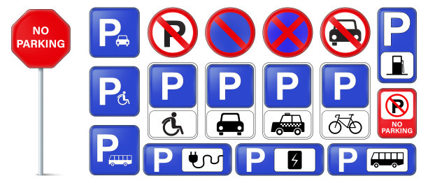 禁止停车标志。停车标志矢量图。停车与交通标志。城市交通。街道道路符号。图片下载