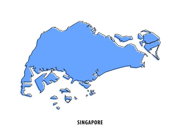 新加坡 - 蓝色素描地图。风格化简单轮廓地图，图标。图片下载