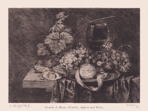 静物画，扬·达维兹·德·赫姆创作，蚀刻版，1891年图片下载