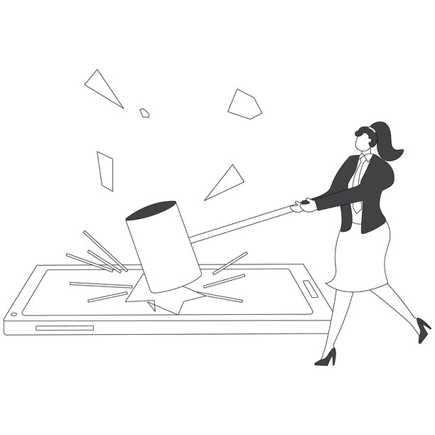 破碎的智能手机女商人，女商人打碎智能手机插图图片下载