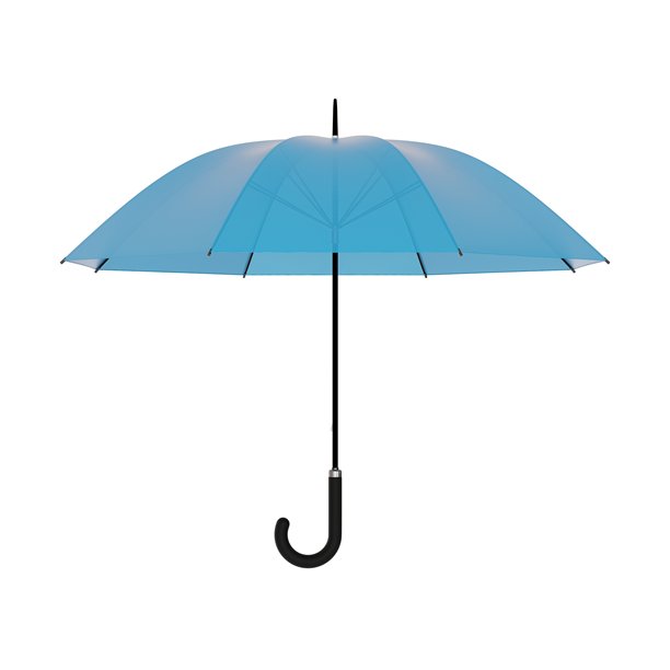 打开的蓝色伞，黑色手柄，孤立在白色背景上图片下载