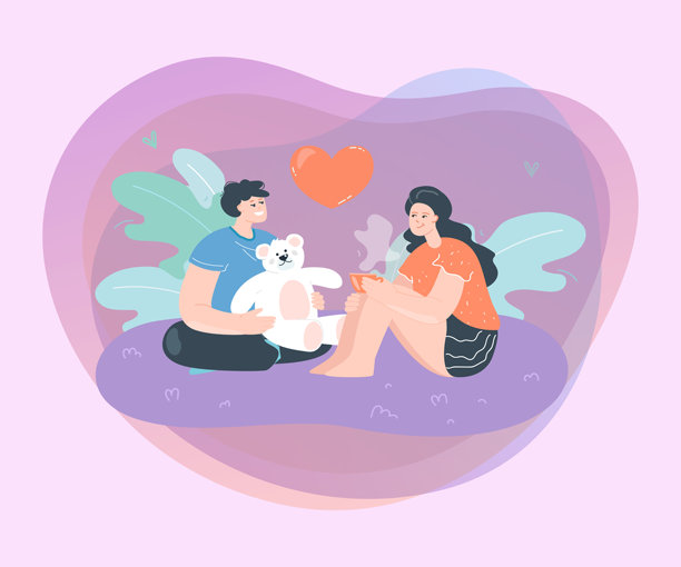 男朋友抱着泰迪熊，女朋友喝着茶图片下载