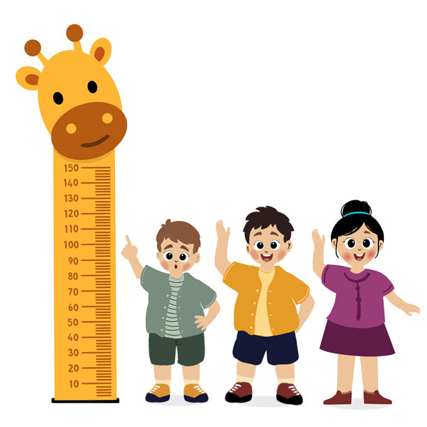 儿童用尺子测量身高矢量插画图片下载