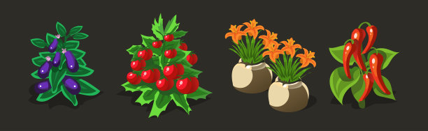 游戏：种植和园艺对象元素矢量素材图片下载
