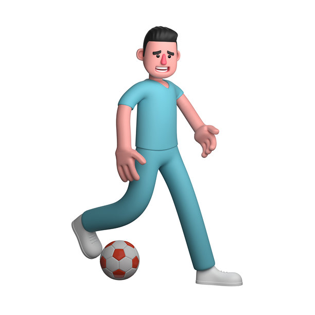 3D男护士。一名男护士正在踢足球。专业医疗角色图片下载