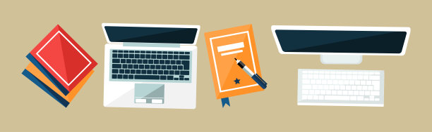 带有电脑、笔记本电脑和记事本的桌面矢量素材图片下载