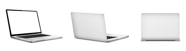 白色屏幕的笔记本电脑，正面和背面视图图片下载