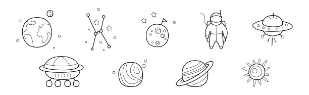 外太空和宇宙图标轮廓风格矢量集图片下载