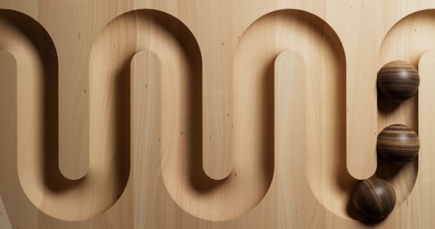 光滑弯曲的路径被雕刻成浅色木制迷宫图片下载