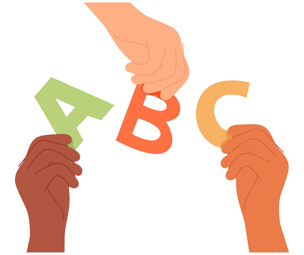 手持字母A、B、C的图标，象征儿童教育、学习和研究的基本字母。图片下载