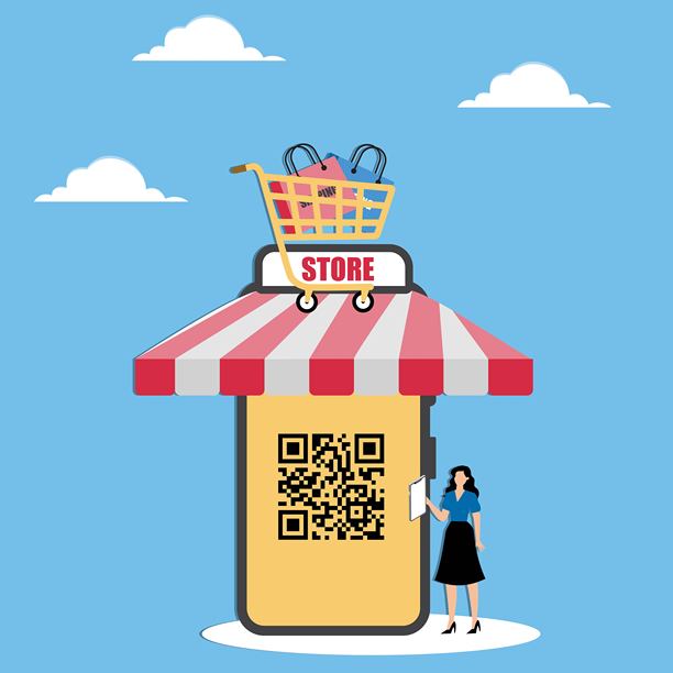 女商人在扫描二维码购物图片下载