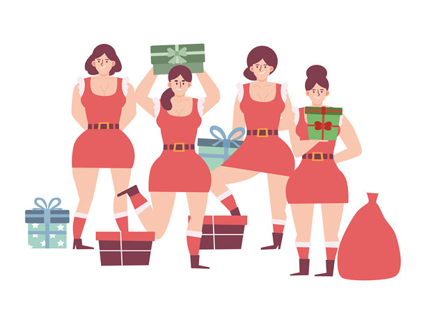 性感圣诞老人女孩。扁平卡通角色设计。矢量图。图片下载