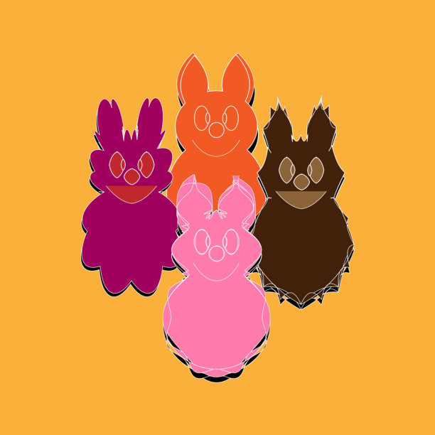 多彩的卡通人物群体插图，背景为橙色。矢量图。图片下载