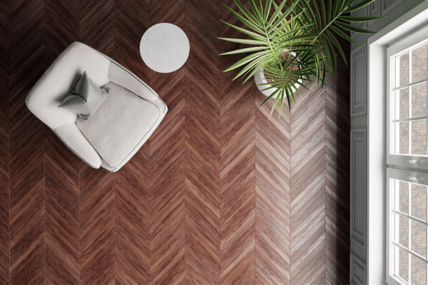 从上方俯视的室内客厅，配有硬木地板、复合地板或石材瓷砖图片下载