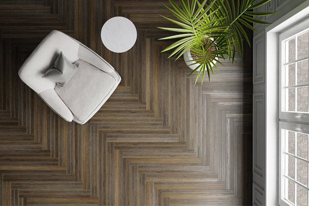 从上方俯视的室内客厅，配有硬木地板、复合地板或石材瓷砖图片下载