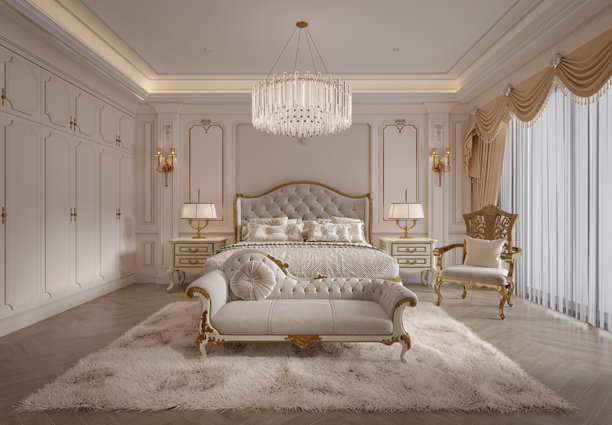 现代卧室的3D渲染图图片下载
