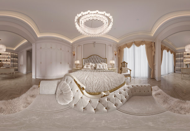 现代卧室的360度3D渲染图图片下载