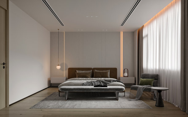 现代卧室的3D渲染图图片下载