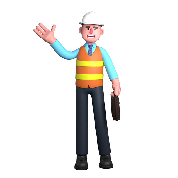 3D男性建筑师设计插画：建筑师手持公文包，向上示意图片下载
