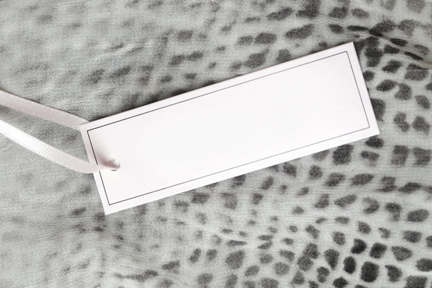 服装价格标签特写。空白标签模版放在衣物上。时尚行业和零售概念。图片下载