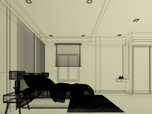 卧室的3D渲染图图片下载