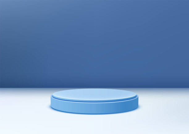 简约的蓝色讲台，白色地板和蓝色背景，适合产品展示、现代展示或品牌模型。图片下载