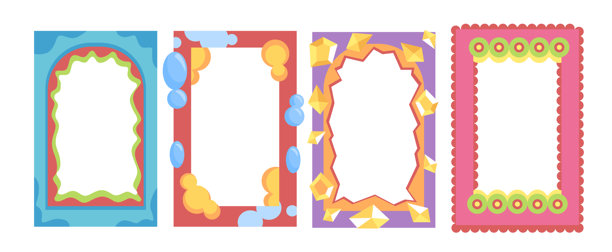 一组框架。红色和蓝色的文本和演示框架。放置图片和照片的空间。装饰元素。海报和横幅。平面矢量集合。图片下载