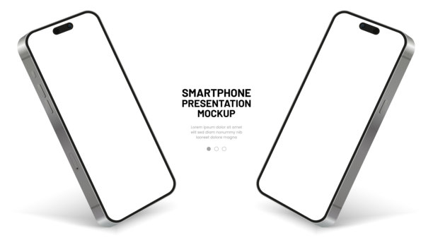 逼真的智能手机模型。带有白色背景的手机矢量图。设备正面视图。带阴影的3D手机。高质量的逼真智能手机模型，适用于UI/UX演示。图片下载