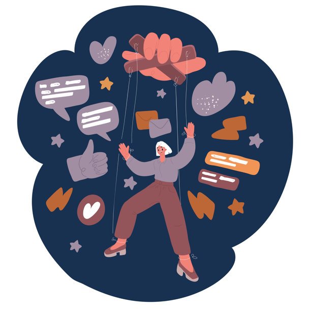 卡通矢量插画：被手操控的女人图片下载