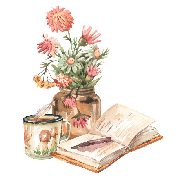 水彩田园风格温馨秋季物品，复古早晨素材图片下载