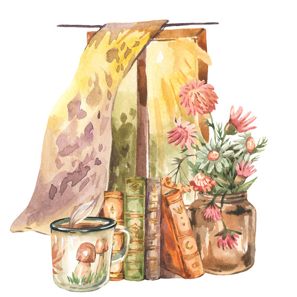 水彩田园风格温馨秋季物品，复古早晨素材图片下载