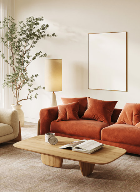 时尚现代的客厅，采用大地色调和极简设计，营造出温馨的氛围，3D渲染图图片下载