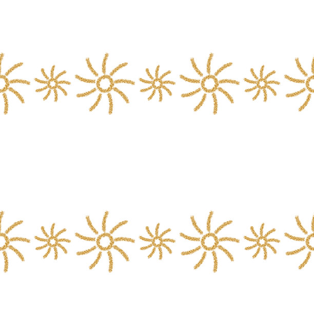 金色亮片的太阳。无缝的水平边框。重复的图案。无尽的阳光装饰。图片下载