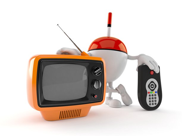 拿着电视机和遥控器的渔漂角色图片下载