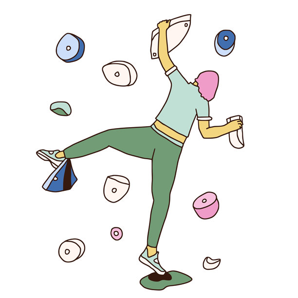 在白色背景上攀岩的女人矢量手绘插画图片下载