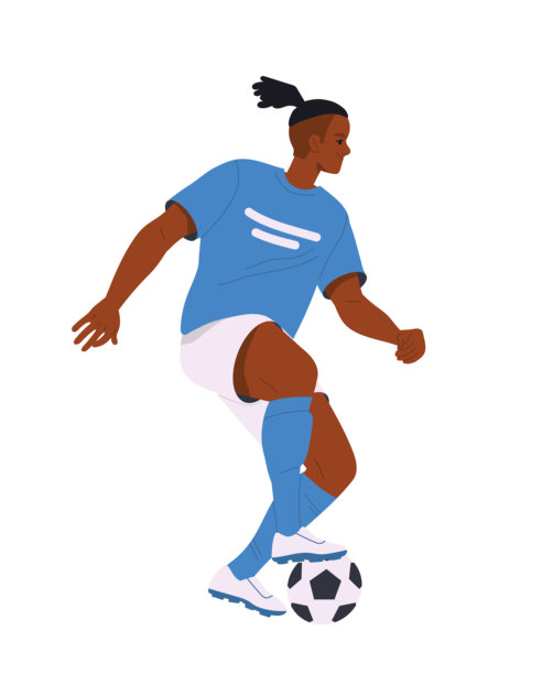 踢足球的非洲裔美国男子。运动员奔跑并击球。体育运动。扁平风格矢量插画图片下载