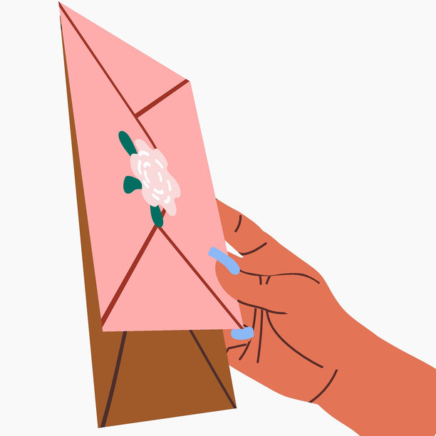 女性手持信件纸质信封，手写信件，白色背景邮件矢量素材图片下载