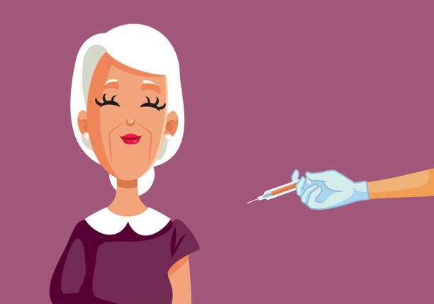 老年妇女接种疫苗矢量卡通插画图片下载