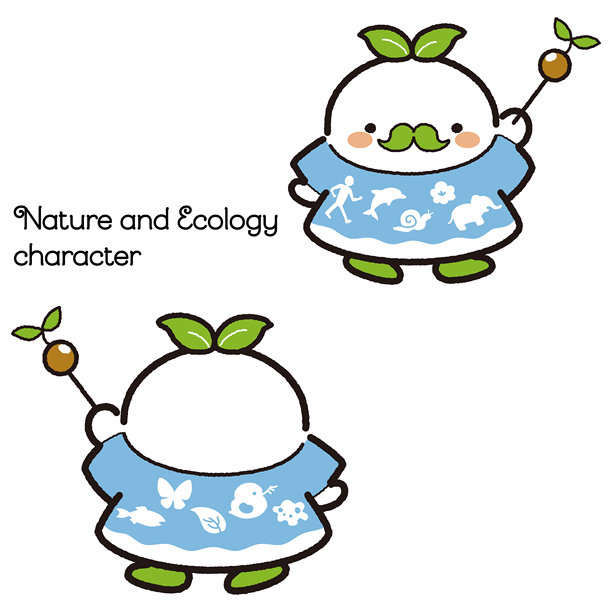 具有自然环境和植物图案的角色插画（正面和背面）图片下载