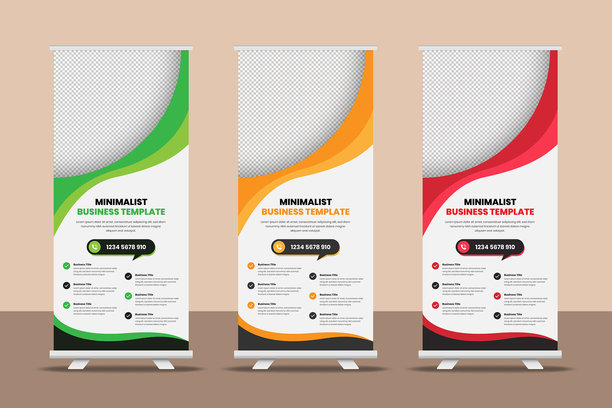 现代抽象商业推广拉网横幅模板设计，带有图片占位符图片下载