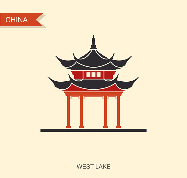 中国杭州的古老亭子剪影。西湖上的亭子。旅游概念。图片下载