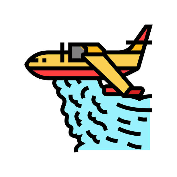 消防飞机野火灾害彩色图标矢量素材图片下载