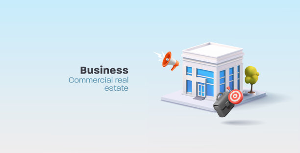 现代建筑、公文包、目标、扬声器2.5D矢量素材，适用于商业和房地产图片下载